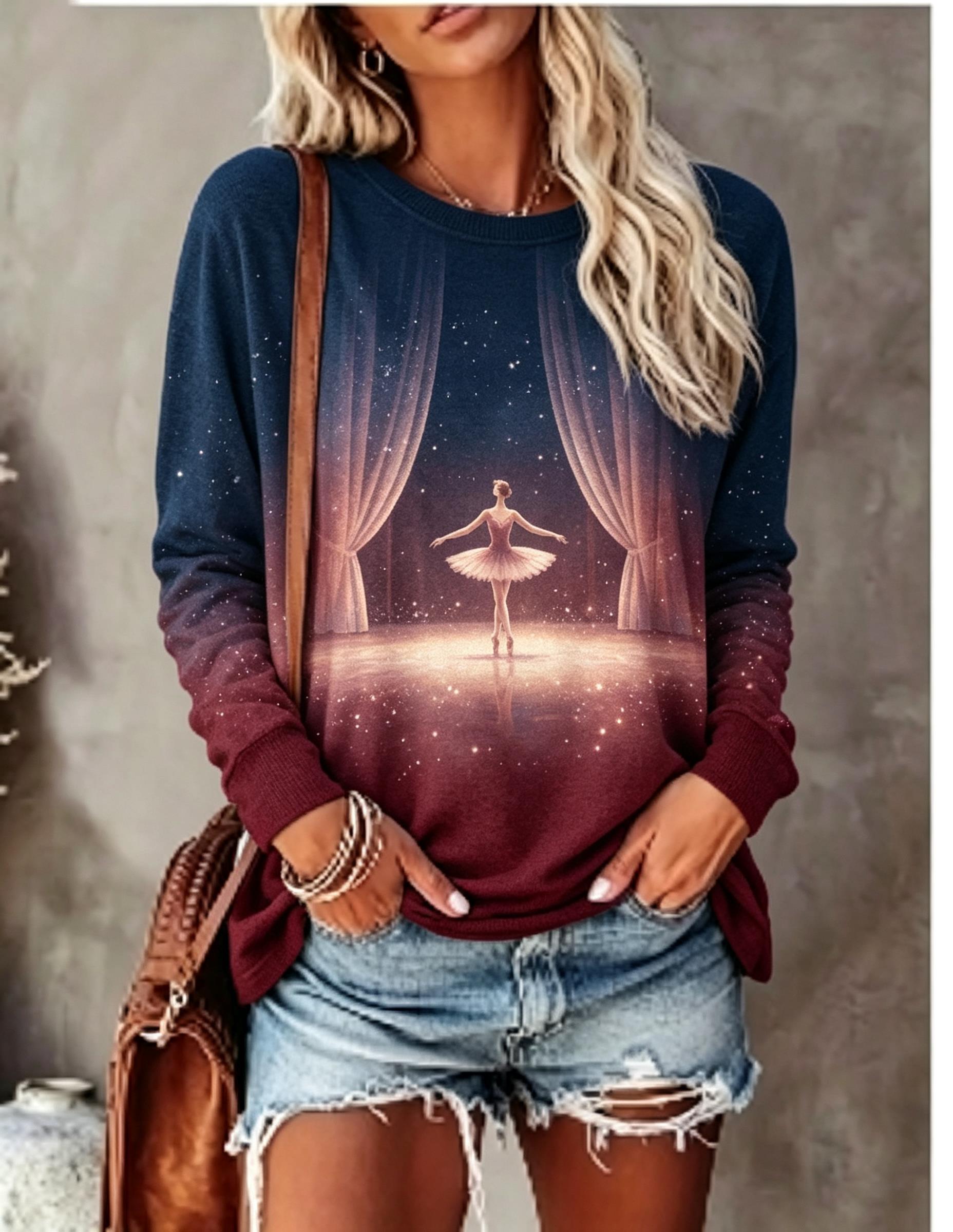Winter Clothing For Women - Kaos Wanita Lengan Panjang, Motif Penari