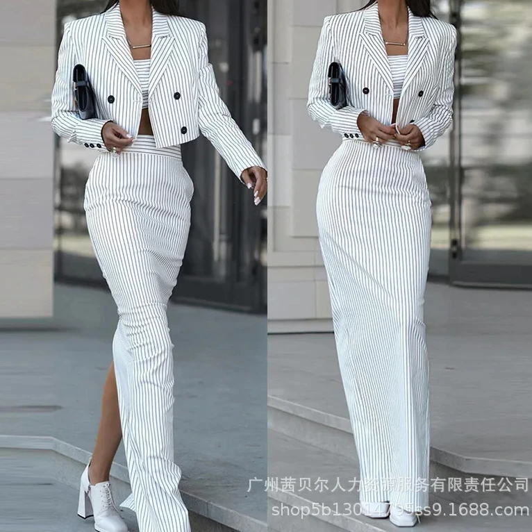 Setelan Blazer bergaris, mante - Winter Clothing Women Sale ulasan dan harga