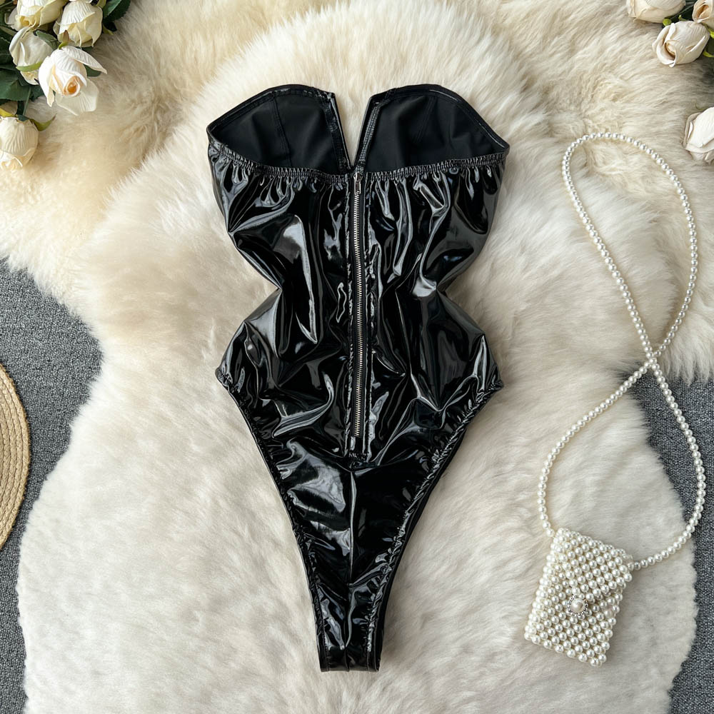 Bodysuit seksi kulit PU wanita - Y2K Winter Clothing ulasan dan harga