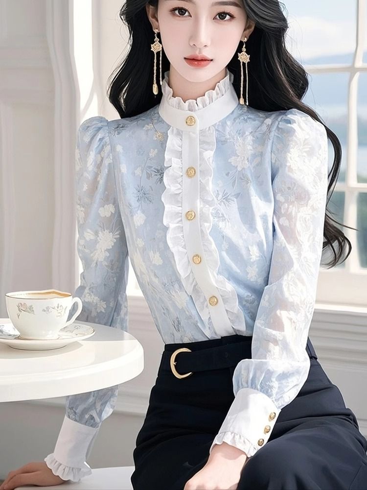 Kemeja Chiffon Biru Bermotif B - Winter Clothing Trends 2025 ulasan dan harga