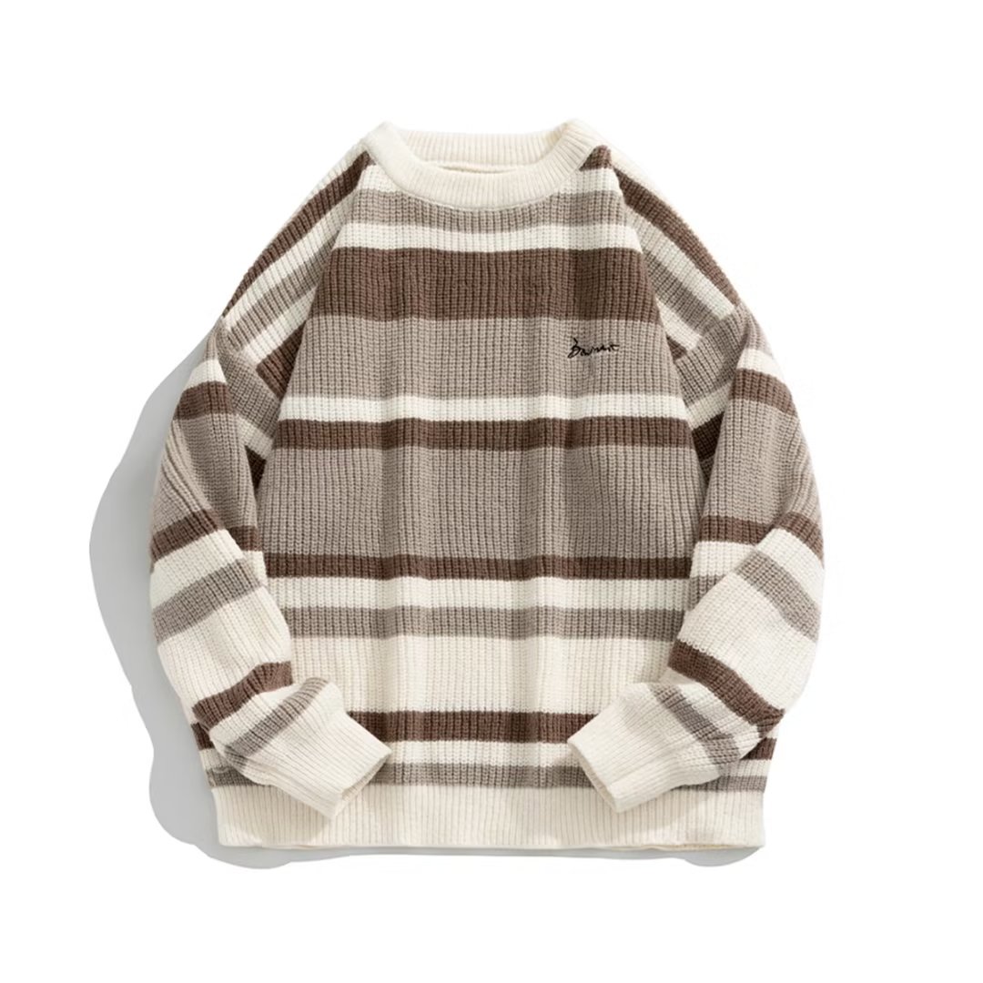 Sweater bordir bergaris pria,  - Winter Clothing Korean ulasan dan harga