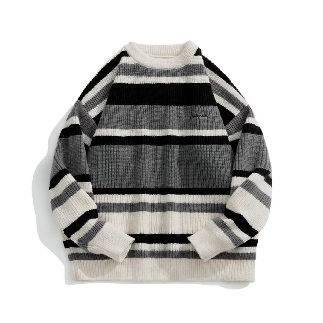 Sweater bordir bergaris pria,  - Winter Clothing Korean ulasan dan harga