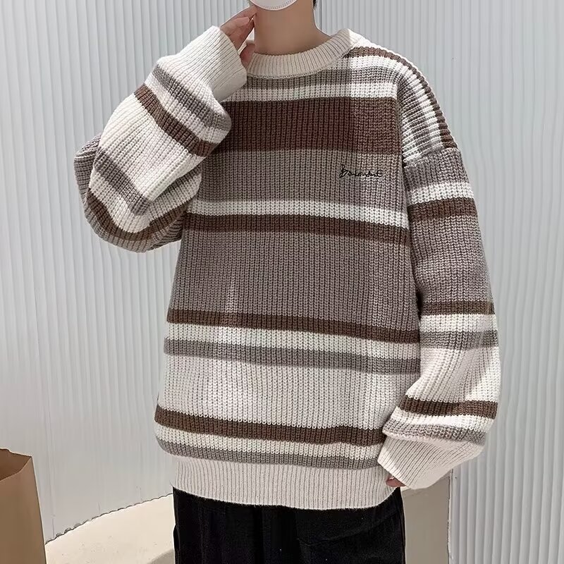 Sweater bordir bergaris pria,  - Winter Clothing Korean ulasan dan harga