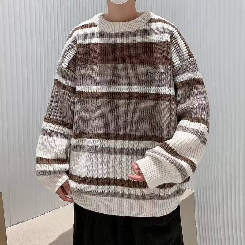Sweater bordir bergaris pria,  - Winter Clothing Korean ulasan dan harga